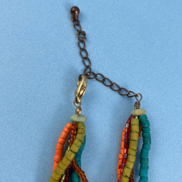 Mod GEOMETRIC DESIGN SHELL Necklace, Chunky, Colorful Lucite Beaded Multi Strand - Picture 5 of 9